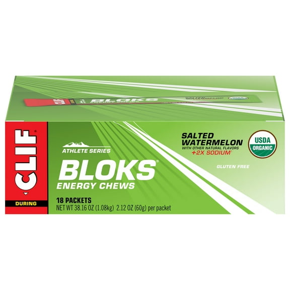 Clif Bloks - Salted Watermelon Flavor with 2X Sodium - Energy Chews - 2.12 oz. (18 Count)