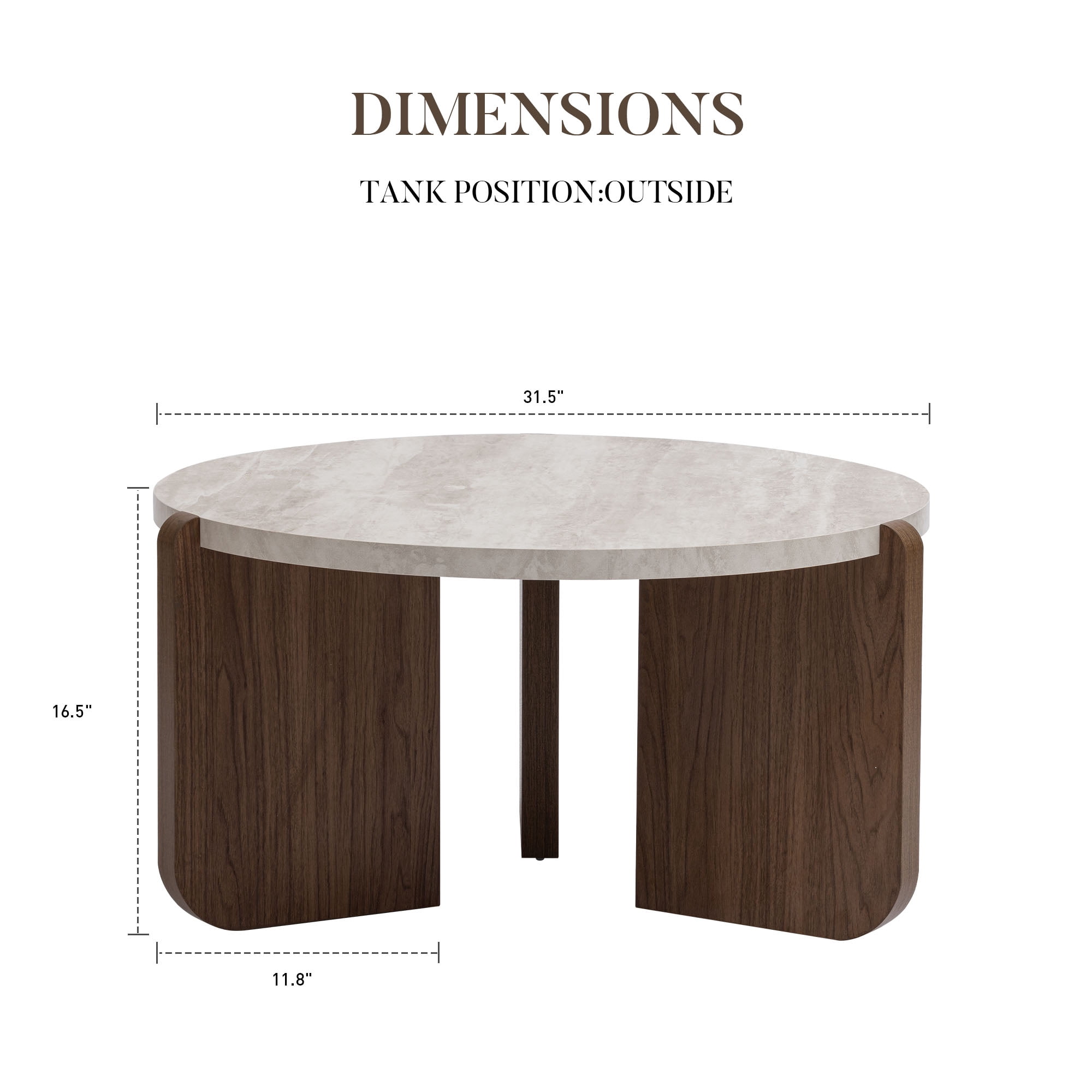 FOROUTIA Round Coffee Table with Faux Marble Top,Modern Walnut Legs Living Room Table