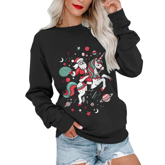 MOSHU Christmas Sweatshirt for Women Crewneck Long Sleeve Tops Casual Womens Sweatshirts Oversized Pullover