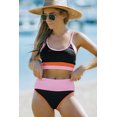 thumbnail image 4 of ABPHQTO Bañador de talle alto acanalado con bloques de colores y tirantes finos negros para mujer, 4 of 5