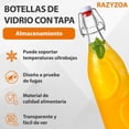 thumbnail image 2 of 10 Botellas de Vidrio con Tapa, 16OZ / 500ml Botellas Herméticas, Sello Botellas para Fermentación, Excelentes botellas de vidrio para kombucha, hidromiel, vinagre y cerveza., 2 of 3