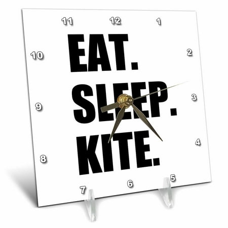 3dRose Eat Sleep Kite - Kitesurfing kiteboarding kitesurfer kiteboarder surf, Desk Clock, 6 by 6-inch
