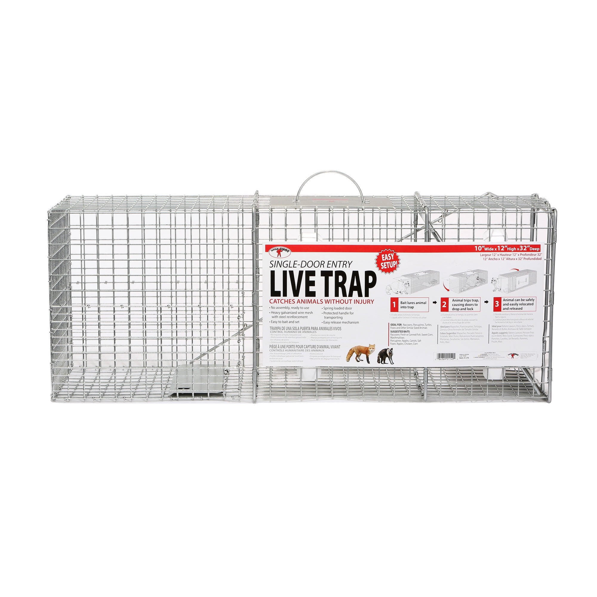 Little Giant Reinforced Steel Galvanized Wire Live Animal Trap With Single  Door Entry For Raccoons, Porcupines, Turtles, And Foxes, 10 X 32 Inches :  Target