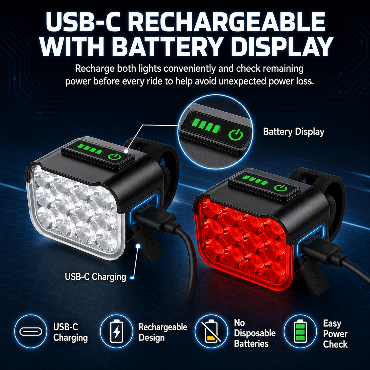 NIUTA Bike Light Set Front and Rear USB-C photo 2