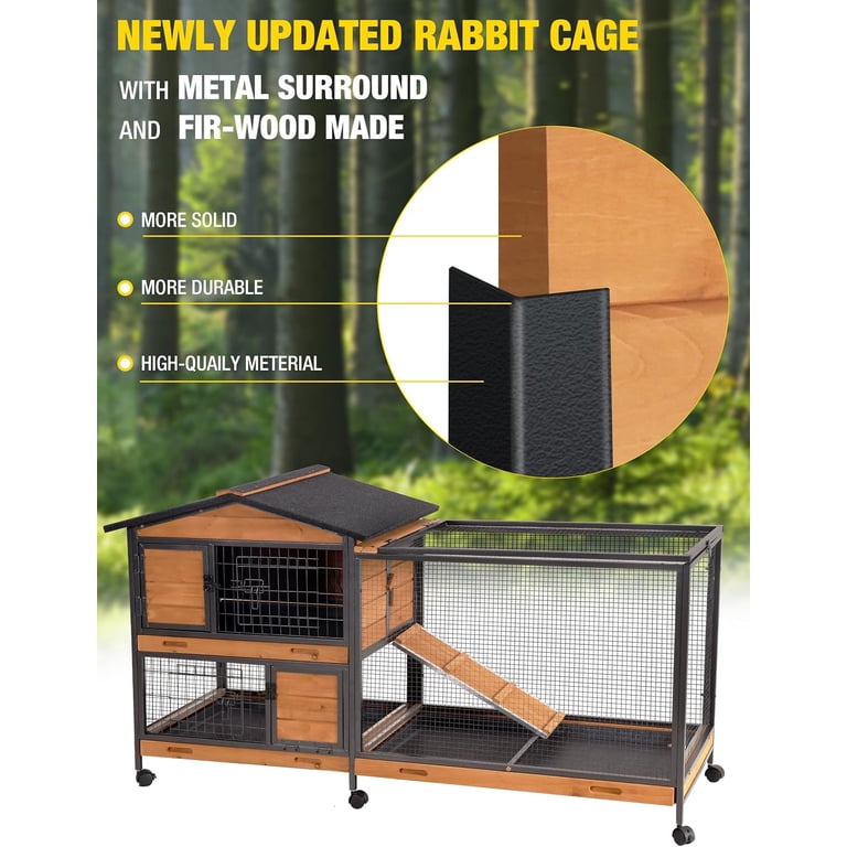Two-Story Wooden Rabbit Hutch with Metal Frame photo 2