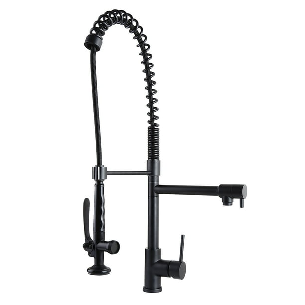 Homary Pull Down Pre-rinse Spring Sprayer Matte Black Kitchen Sink Faucet with Deck Plate Solid Brass