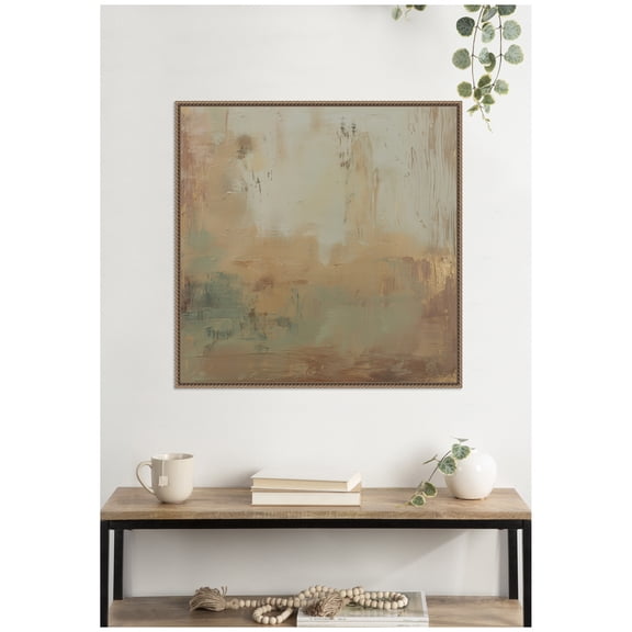 Kate and Laurel Framed Canvas Wall Art Print Sage Horizon No. 2 by Amy Lighthall, 30 x 30 Sylvie Beaded Dark Gold Frame, Modern Contemporary, Abstract Art for Wall Decor