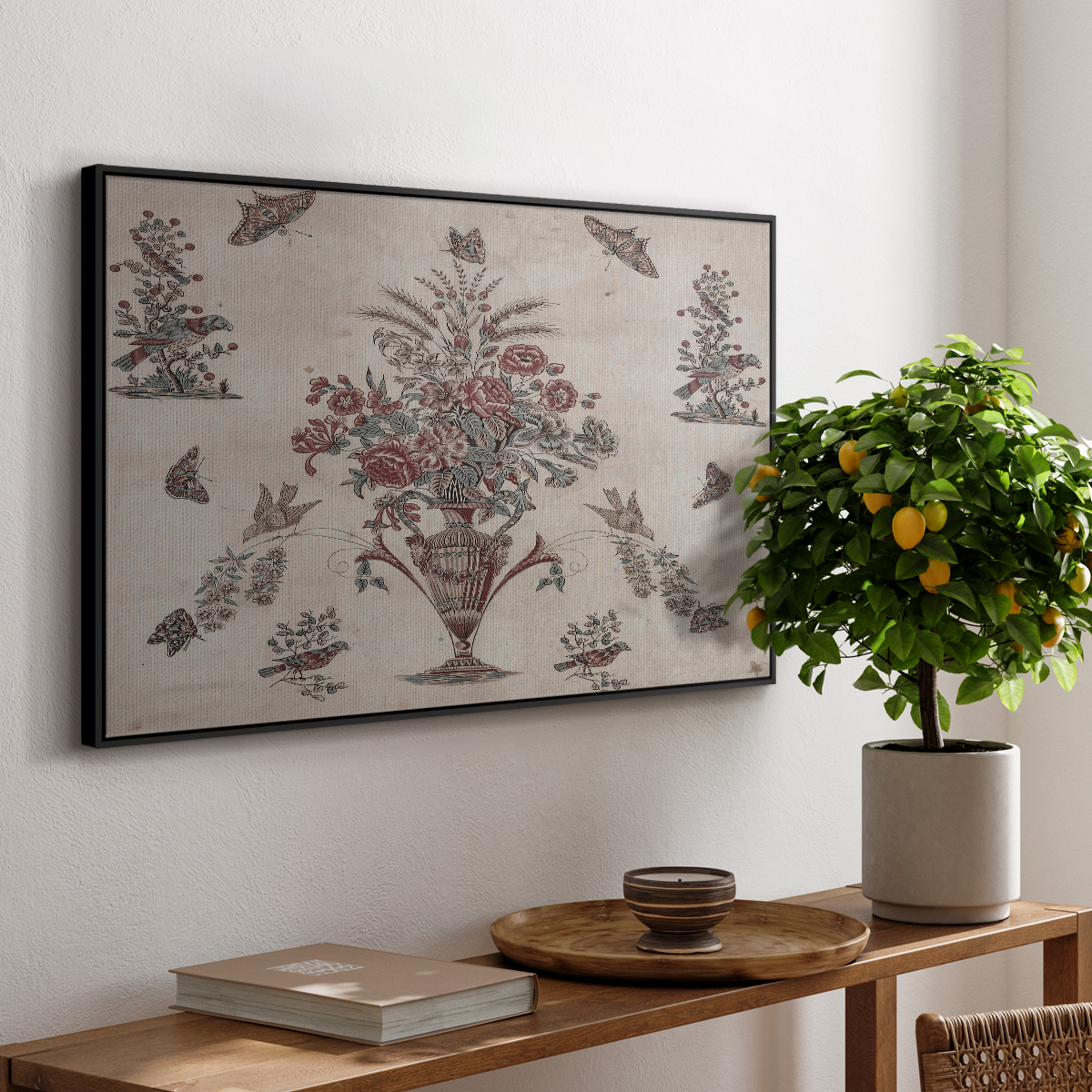 Vintage Abstract Print-V Framed in Black Wood Gallery Wrapped Canvas 25 in. x 37 in.