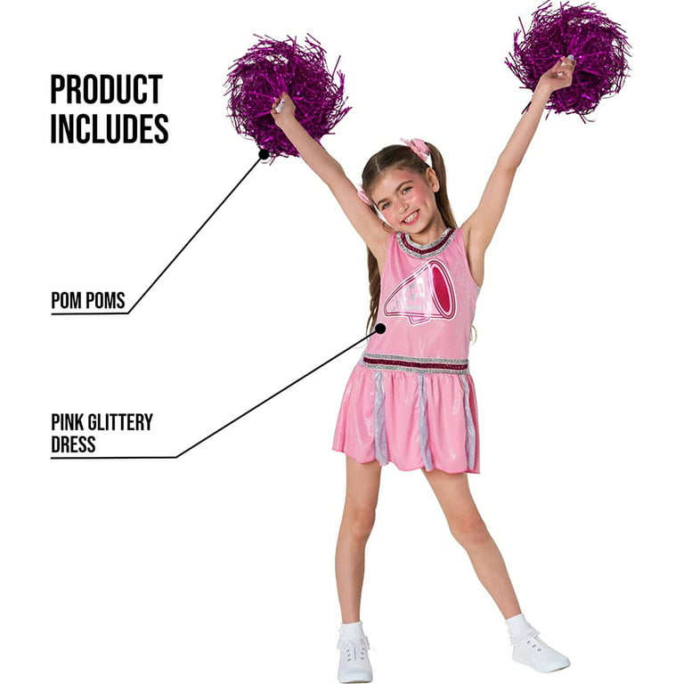 Morph Pink Cheerleader Costume with Pom Poms Girls High School Glee Outfit  Halloween Pink S 