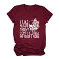 thumbnail image 3 of Camiseta de manga corta para mujer, color burdeos, con cuello redondo, estilo casual chic, talla XL, con estampado blanco, 3 of 6