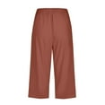 thumbnail image 6 of HKYNLAG Linen Pants Women Summer Fashion Plus Size Casual Solid Color Elastic Loose Capris Straight Wide Leg High Waisted Pants With Pocket Ginger S, 6 of 7