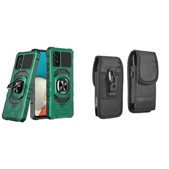 Case with Belt Holster Bundle for Samsung Galaxy A53 5G: Heavy Duty Shield Cover (Midnight Green) and Vertical Rugged Nylon Phone Pouch