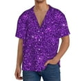 thumbnail image 7 of Lsque Purple Glitter print Men's Cuban Collar Short Sleeve Shirt Summer Beachwear Casual Button Down Fashionable Vacation Leisure Shirt-X-Large, 7 of 7