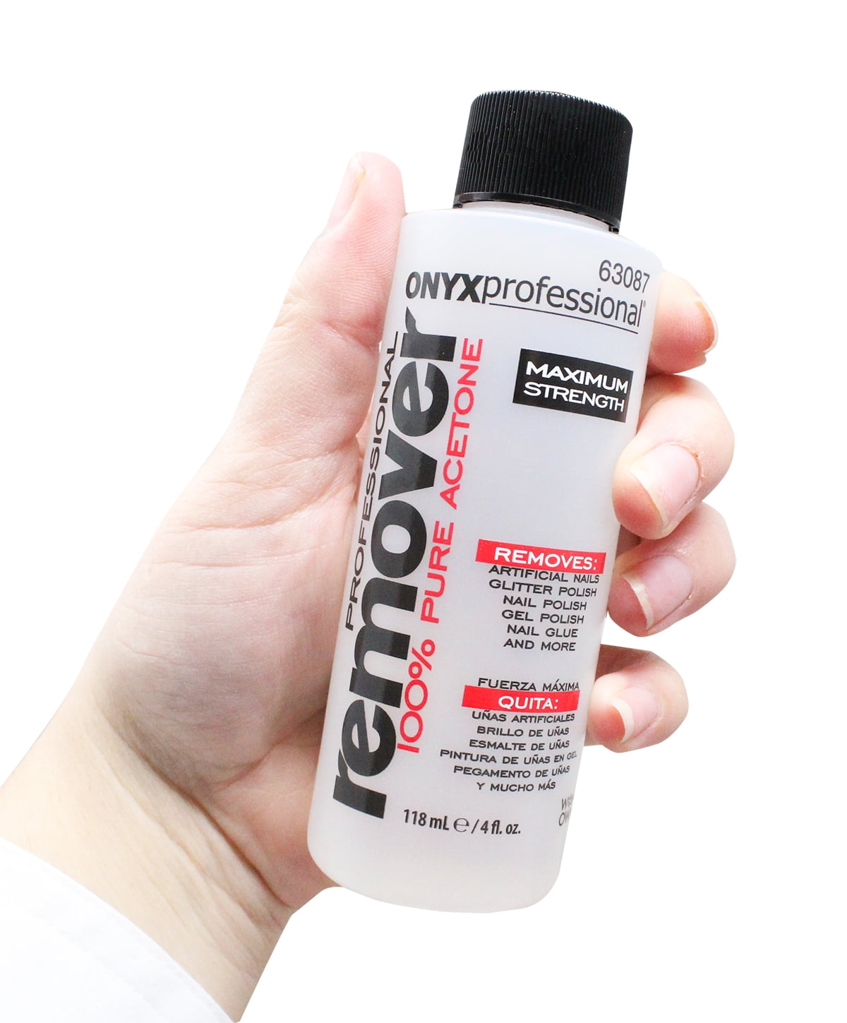 Onyx Professional 100% Pure Acetone Maximum Strength Nail Polish Remover  Bottle, 4 fl oz 