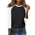 thumbnail image 5 of YYAPAYZB Tops for Women 2024 Summer Basic Crewneck Tee Casual 3/4 Length Sleeve Tops Classic Patchwork Printed Blouse, 5 of 7