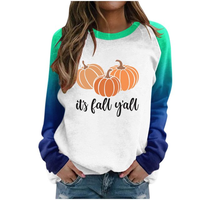 KIHOUT Hauts en Liquidation, Chandails en Molleton à Manches Longues pour Femmes Automne Citrouille Graphique Imprimé Blouse Col Rond Décontracté Ample Chandail Sans Capuche