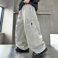 thumbnail image 2 of LIIPEE Boys Cargo Pants Kids Casual Solid Color Drawstring Waist Baggy Wide Leg Trousers With Pockets Comfortable Breathable Fashion Versatile Bottoms,13-14 Years, 2 of 5