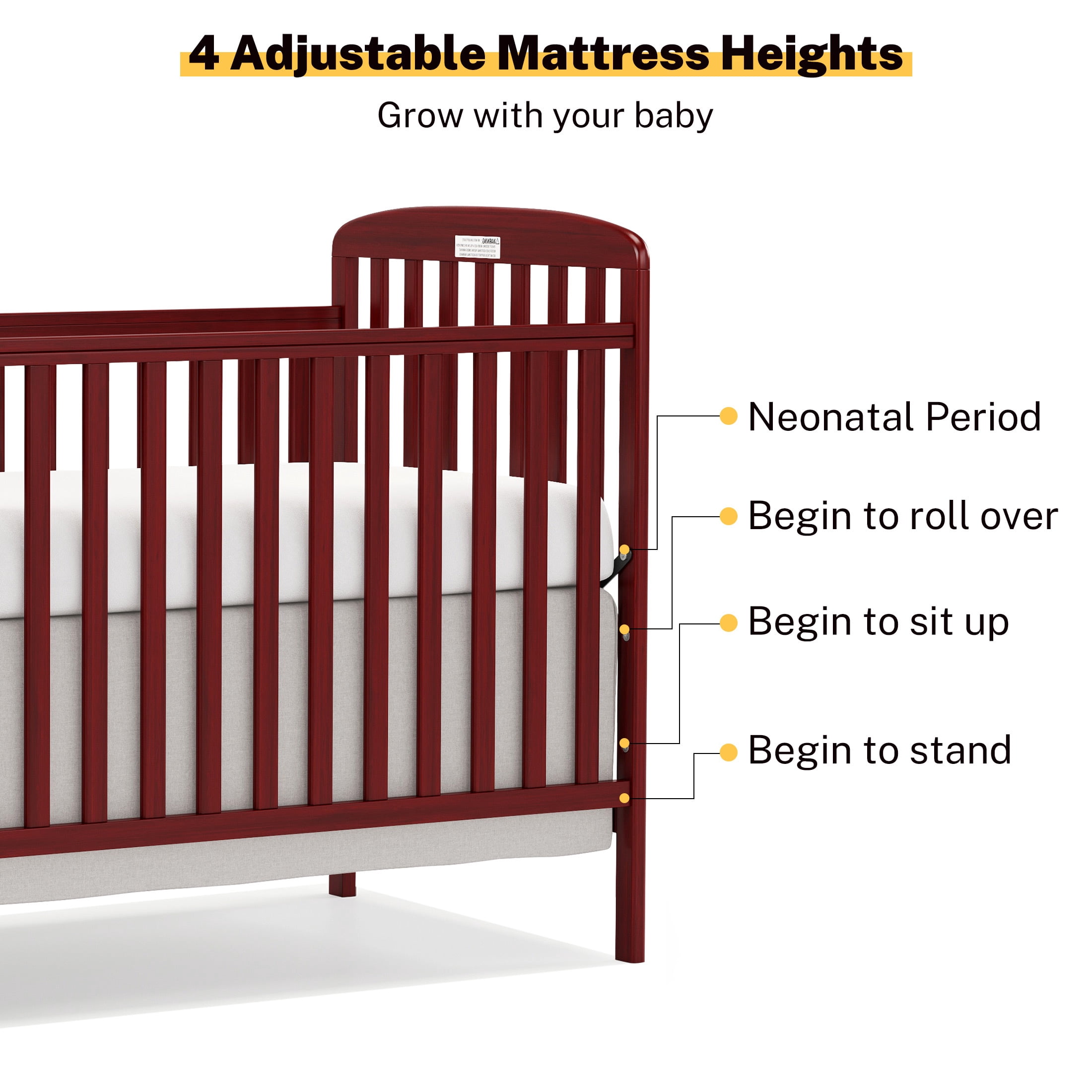 Conchico 3-In-1 Convertible Crib and Detachable Changer, New Zealand Pinewood Baby Crib, Toddler Daybed Bed with 3 Heights, Non-Toxic Finish, Easy to Assemble, Cherry