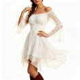 thumbnail image 3 of Lmueinov Womens Halloween Dresses Lightweight Off Shoulder Lace Up Corset Waist Flare Long Sleeve Dress for Womens Trendy Asymmetrical Hem Short Dress, 3 of 4