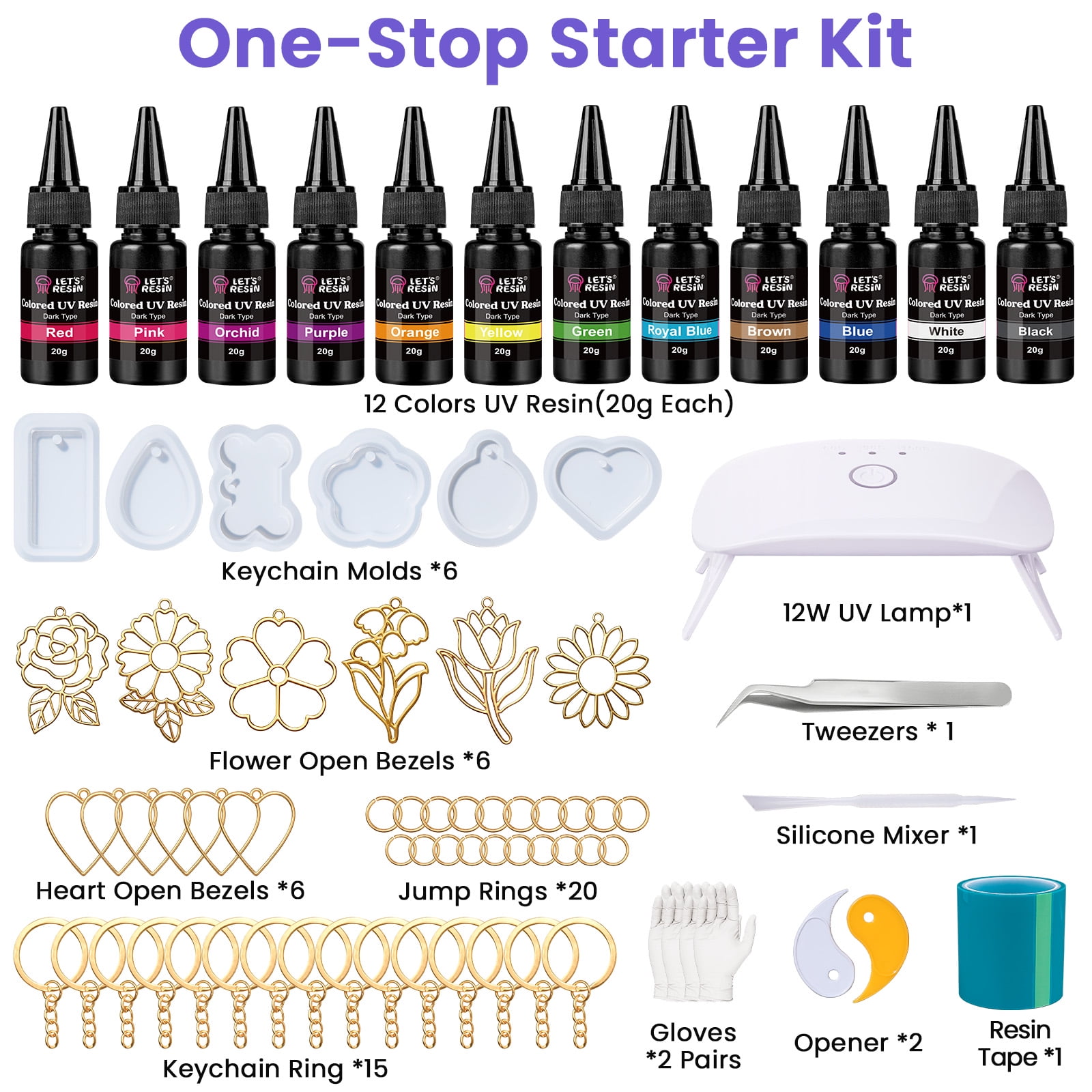LET'S RESIN All-In-One Keychain Making Kit, Jewelry Making Kit for Beginners, Gift Kit