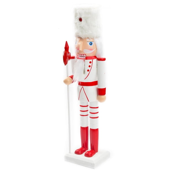 Cascanueces de madera de pie de 9,84'' de alto para manualidades, figuras de cascanueces navideños para Blanco