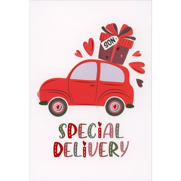 Pictura Special Delivery: Gift on Roof of Red Car Valentine's Day Card for Son