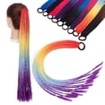 thumbnail image 3 of Benehair 12 Strands Twist Box Braids Ponytail Bright Pigtail Hair Extensions Dreadlocks Kanekalon Crochet Braids for Women 24" Orange+Yellow+Blue+Purple, 3 of 5