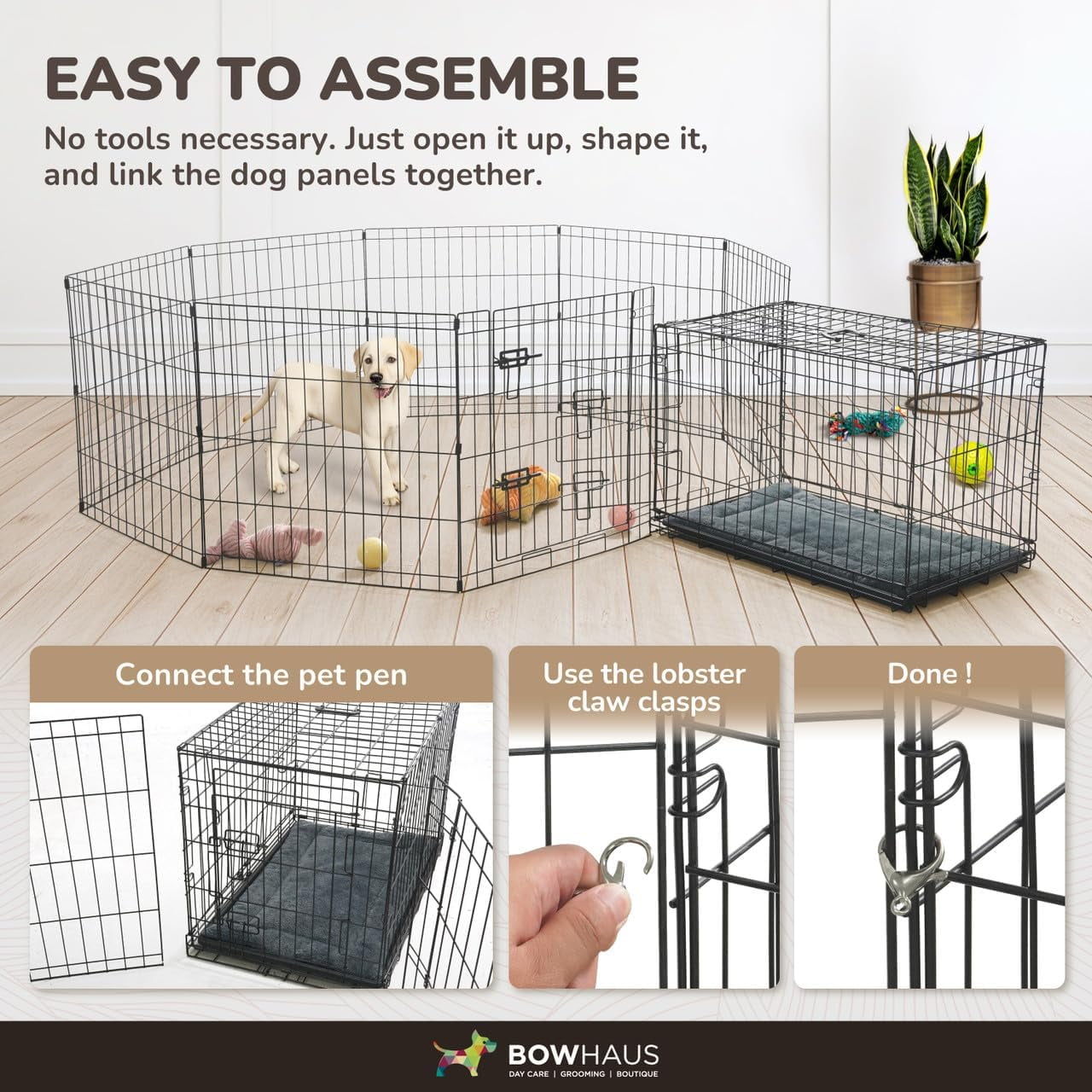 CAPHAUS 36 Inch Height Large Bold Metal Foldable Heavy-Duty Pet Playpen with Door, 8 Panels Included, Indoor/ Outdoor Portable Kennel for Dogs/ Animals, Exercise Fence Cage for Yard, RV, Camping