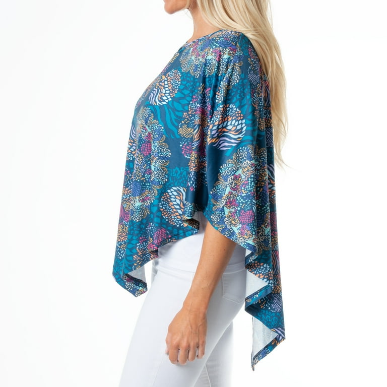 Howard's One Size Twilight Mandala Lattice V-Neck Sleeveless Poncho Shirt for Women, Women's, Blue