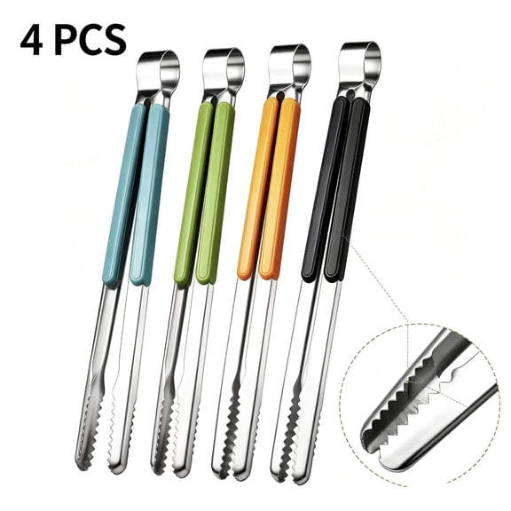 Vruelia Non stick and Heat Resistant Stainless Steel Kitchen Tongs (4 Count)