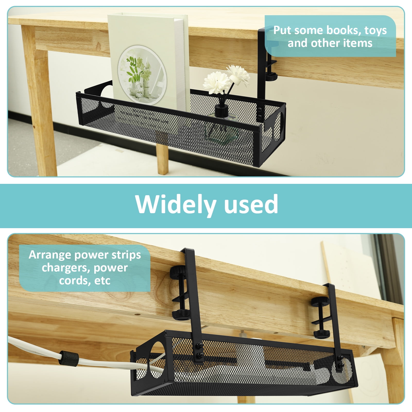 Under Desk Cable Tray Easy to Install Cable Management Tray Space Saving Under Desk Wire Holder No Drill Cord Holder Shelf for Office and Home