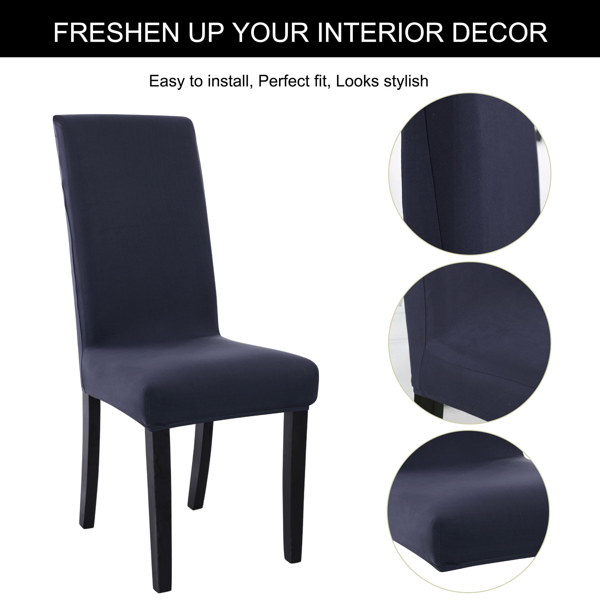 Unique Bargains Stretch Spandex Chair Cover for Dining Room Dark Blue M