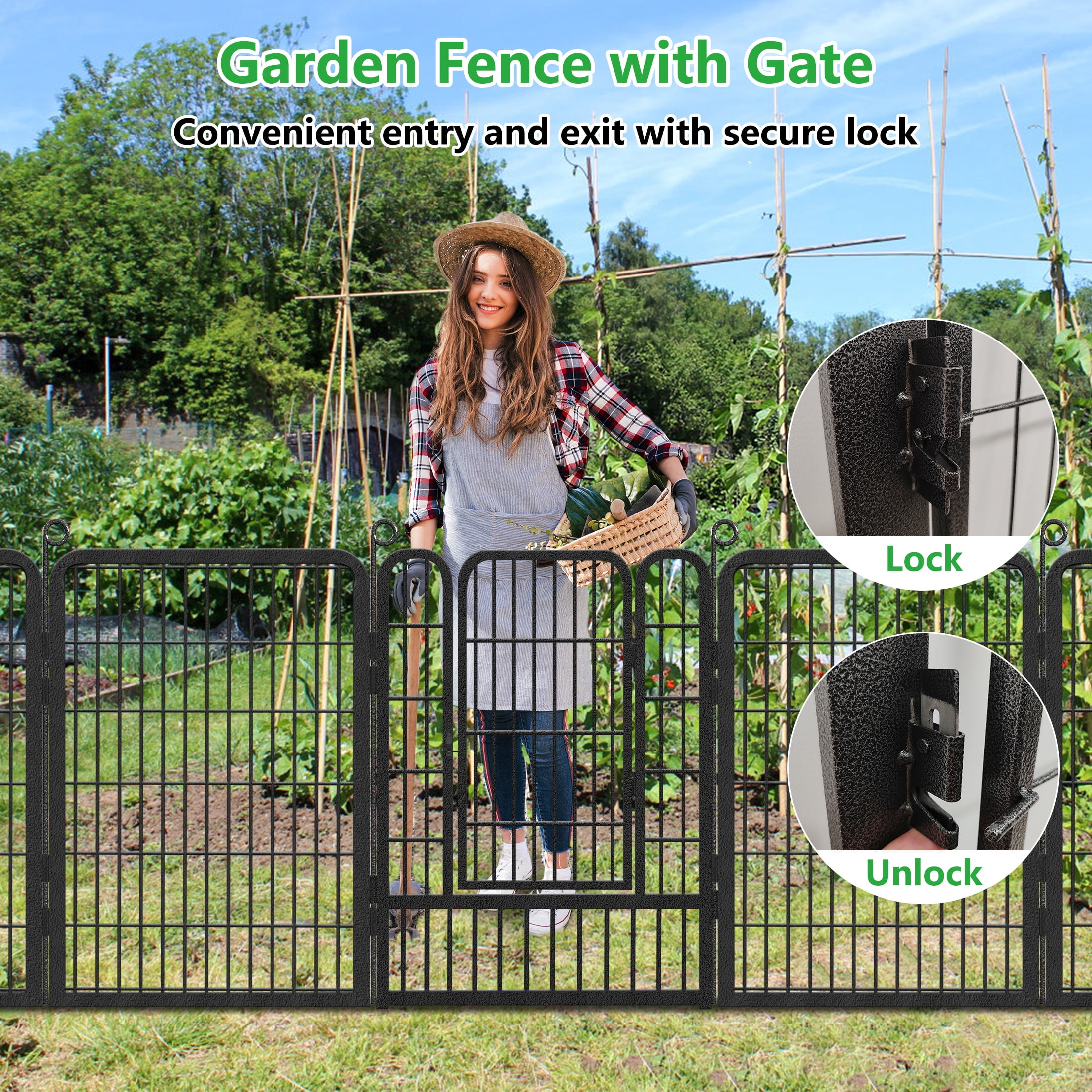 Garden Fence 45ft(L)×40in(H) No Dig Fence Panels with Gate Fencing for Yard Animal Barrier Decorative Garden Fencing for Backyard Patio Garden Fences and Borders for Dogs