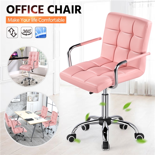 Adjustable Computer Desk Office Chair Cushioned 360° Swivel Gas Lift Chrome Legs