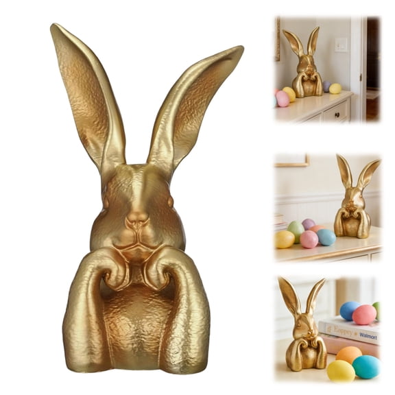 Vintage Gold Resin Bunny Statue, Spring & Easter Home Decor, Tabletop Centerpiece, Gift for Easter, Home Interior Accent