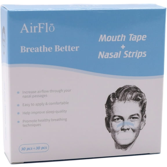 AirFlo by Workflo - Cure Snoring with Mouth Tape and Nasal Strip Combo