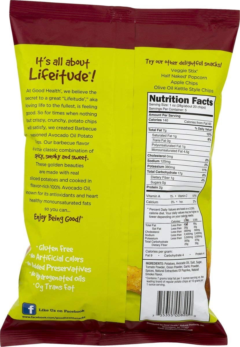 Good Health Avocado Oil Kettle Style Barbecue Chips 5 oz. Bag (3 Bags)