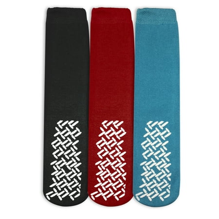 Nobles Assorted Anti Skid/ No Slip Hospital Gripper Socks, Great for adults, men, women. Designed for medical hospital patients but great for everyone (3 Pairs Black, Red, & Teal)