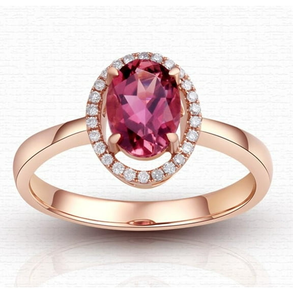 Halo 1.50 Carat Red 8x6mm Oval Cut Ruby And Moissanite Diamond Engagement Ring in 10k Rose Gold