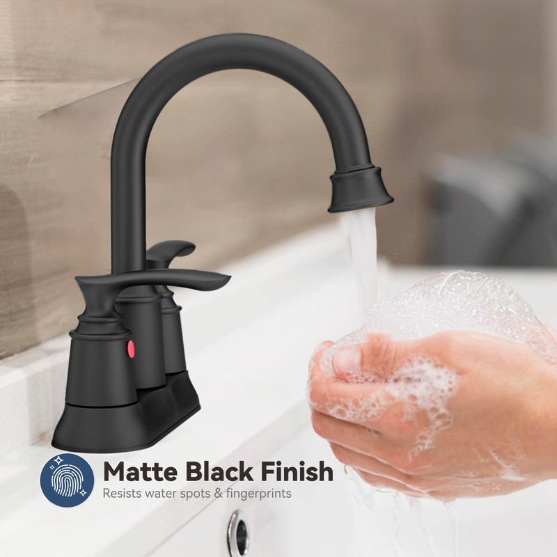AUKTOPT Bathroom Faucet 3 Hole, Centerset 4 Inch Faucet 2 Handle Bathroom Sink Faucet Lead-Free with Pop up Drain, Matte Black