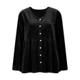 thumbnail image 5 of Fall clothes for women Baeitkot V Neck Button Down Velvet Babydoll Top Loose Fit Solid Color Shirt for Autumn Weekend Outings Black S, 5 of 8