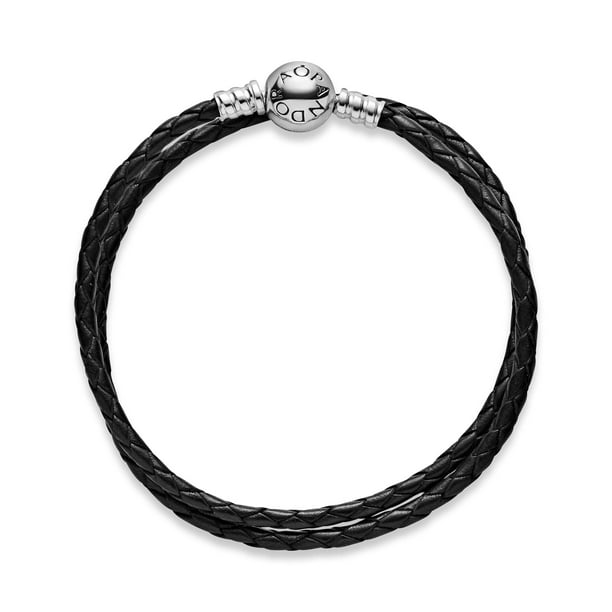 Black braided leather charm bracelet outlet