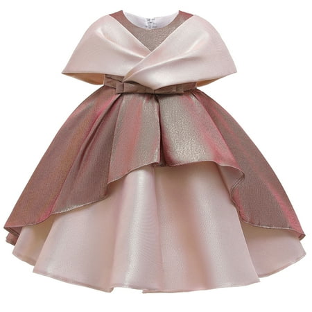 

LWZWM Toddler Easter Dress Flared Dress Sleeveless Crew Neck Bowknot Stitching Birthday Gown Pink 3-4 Years