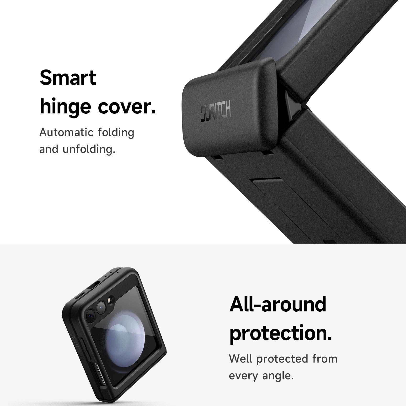 Suritch Cell Phone Case for Samsung Galaxy Z Flip 5 with Screen Protector and Kickstand, Black