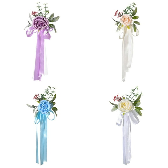 Elegant Wedding Chair Back Decorations with Artificial Rose Flowers and Chiffon Ribbons, Floral Arrangements for Reception Outdoor Party Decor, Photography Props for Event Styling