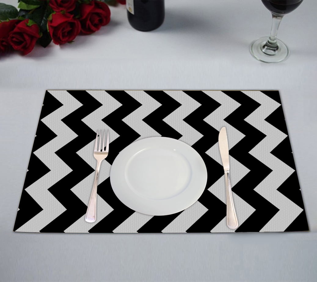 GCKG Stripe Placemat,Black White Chevron Zigzag Stripe Pattern Table Placemat 12x18 Inch Set of