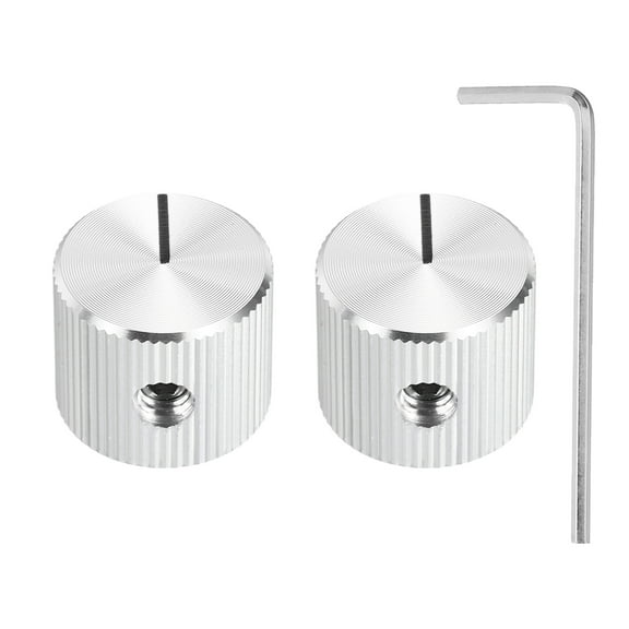 Uxcell 2 Pcs Aluminium Potentiometer Knobs, 1/4"(6mm) IDx5/8"(15mm) ODx1/2"(12.5mm) Height Universal Volume Tone Control Knobs for Guitar, Bass, Straight Line Indicator, Silver