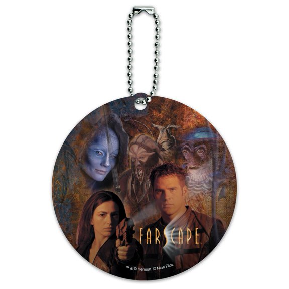 Farscape Crew Group Shot With Logo Weapons Raised Round Luggage ID Tag Card Suitcase Carry-On