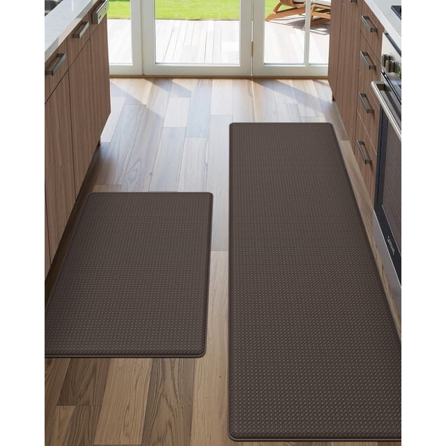 Kitchen Mat Anti Fatigue 17x29+17x59, Floor Rugs Set of 2 with Non Slip Back, Waterproof Comfort Standing Desk Runner for Sink, Laundry Room, Office, Dark Brown