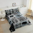 thumbnail image 4 of Cabin Rustic Lodge Bedding, Bear Deer Vintage Comforter Set Twin Size, Country Farmhouse Patchwork Duvet Insert Woodland Geometric Plaid Patchwork Down Comforter With 1 Pillow Case, Grey Black, 4 of 6